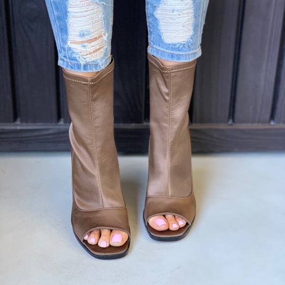 Bronze Sayre Satin Block Heel Sock Ankle Boots - Picture 3 of 8